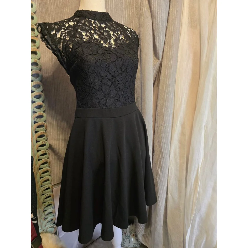 JUN & IVY Little Black Dress Black Lace WhimsyGoth Mini Dress XS - Picture 8 of 9